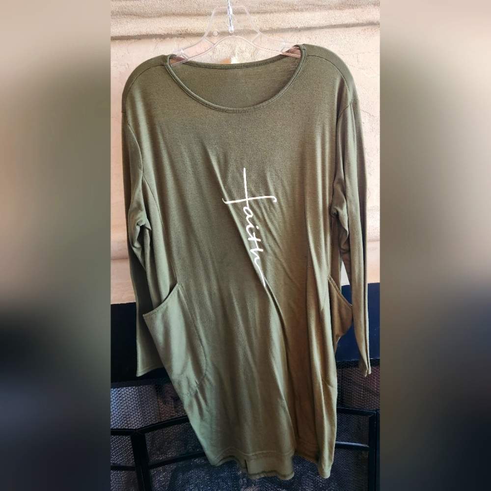 Army green faith tunic, size XL